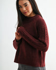 Burgundy Sleeve Mock Neck Sweater