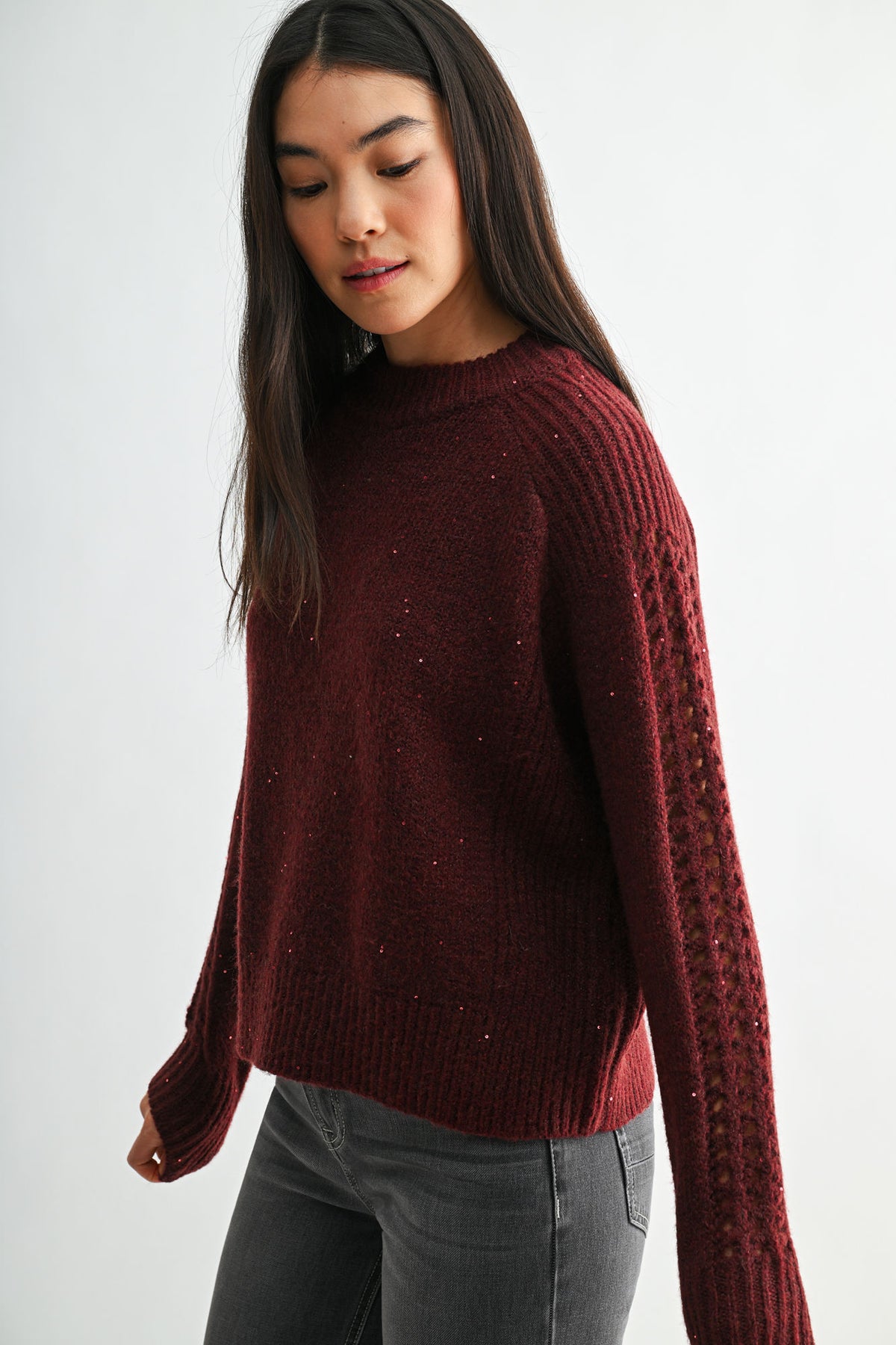 Burgundy Long Sleeve Mock Neck Sweater
