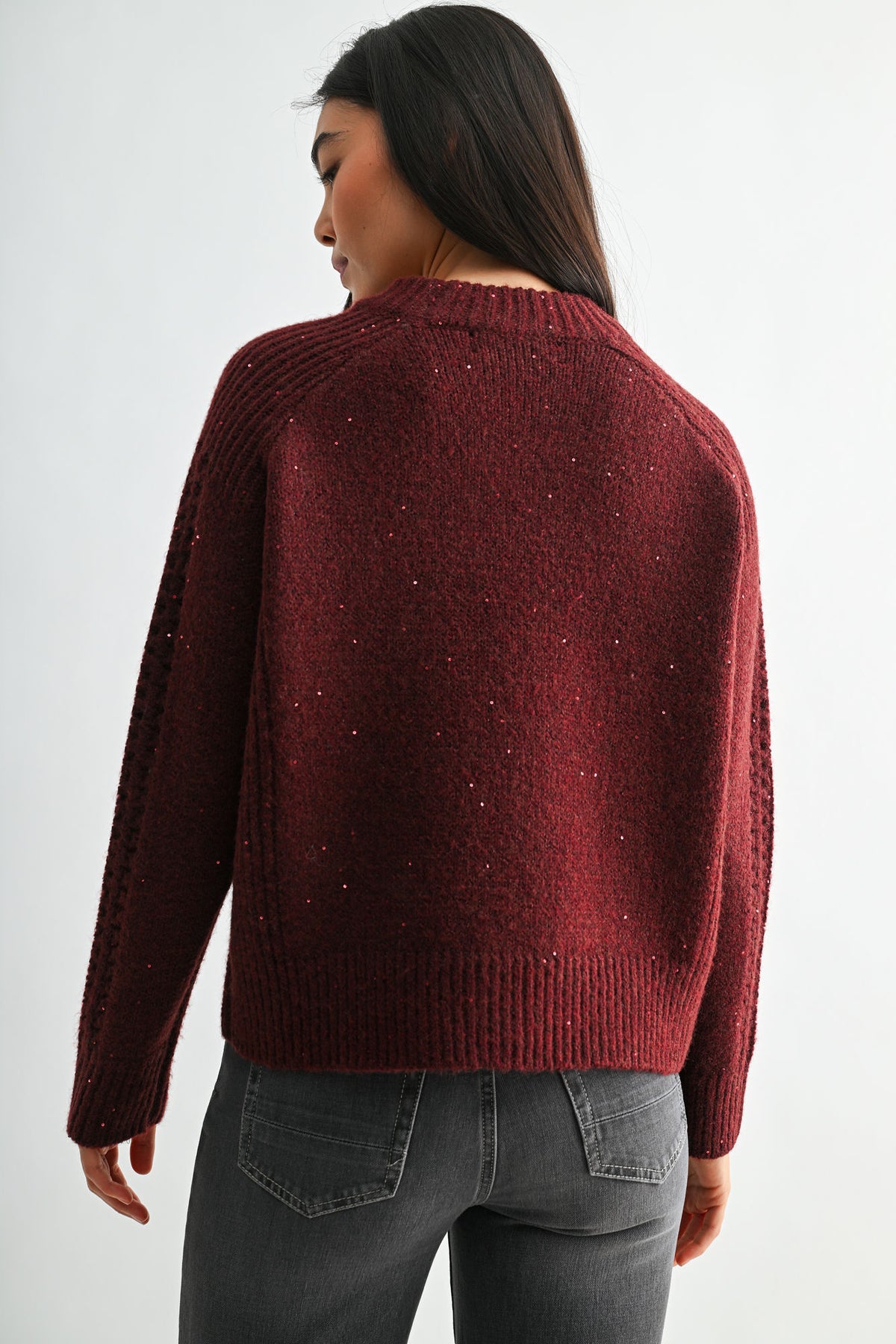 Burgundy Long Sleeve Mock Neck Sweater