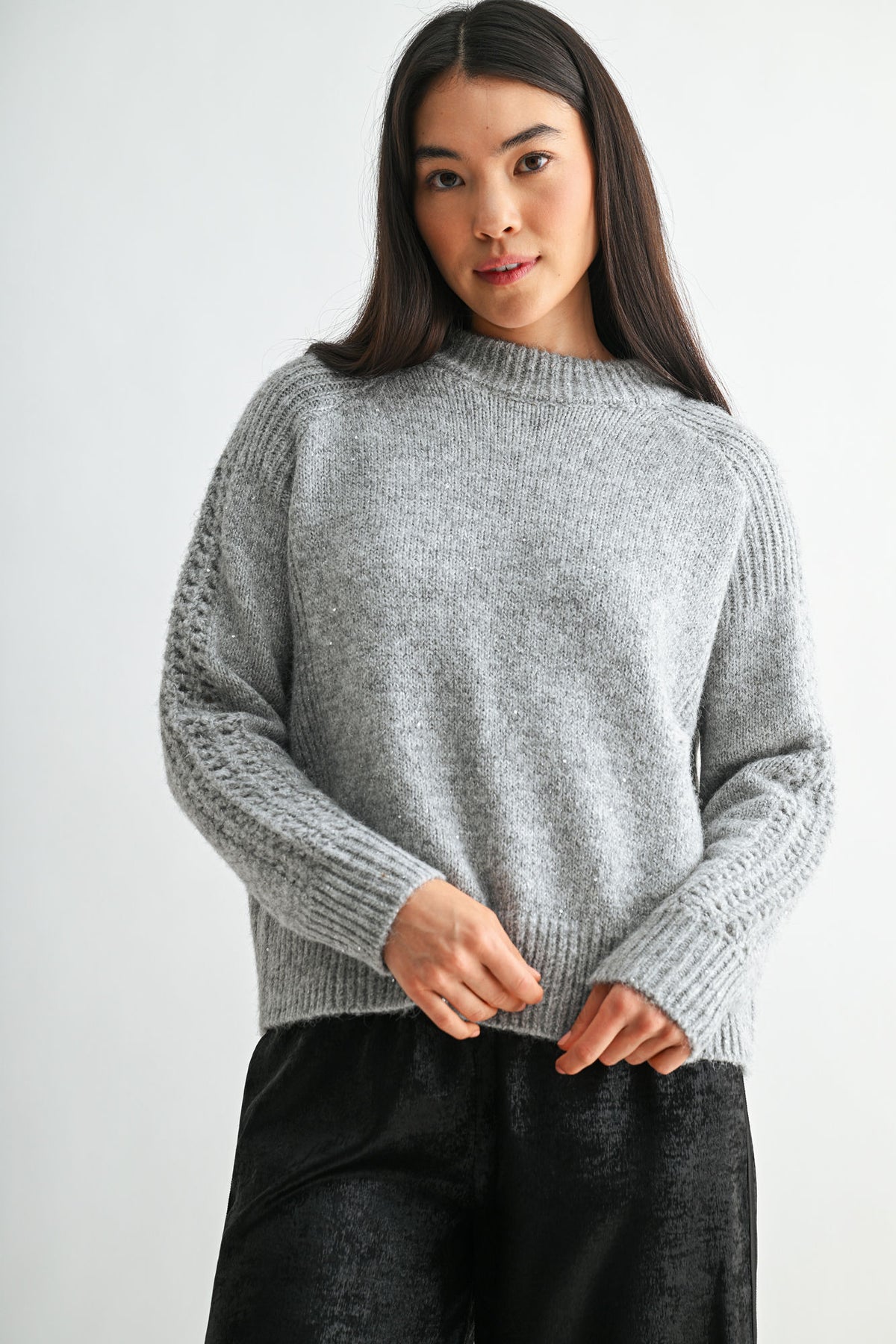 Silver Petite Long Sleeve Mock Neck Sweater