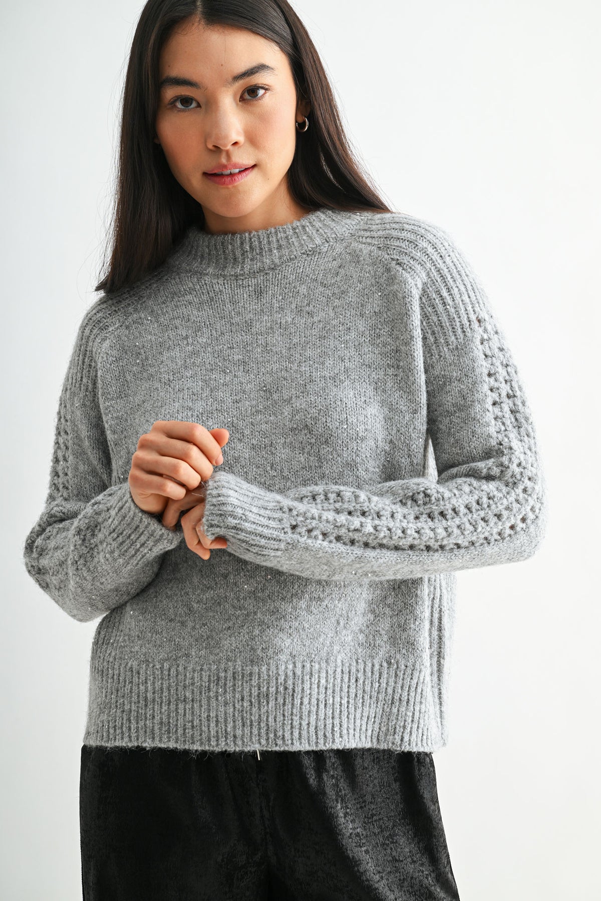 Silver Long Sleeve Mock Neck Sweater