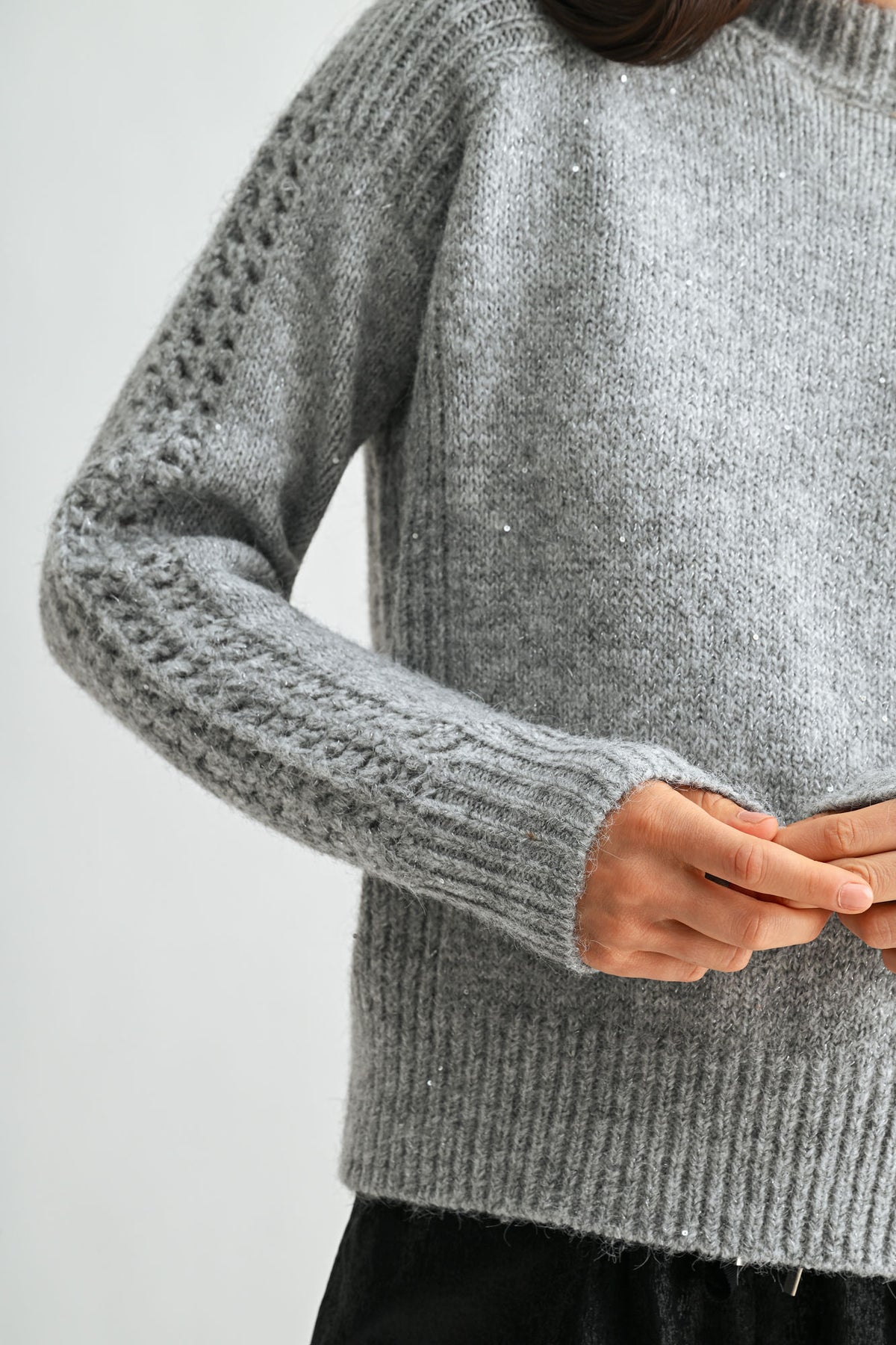 Silver Sleeve Mock Neck Sweater