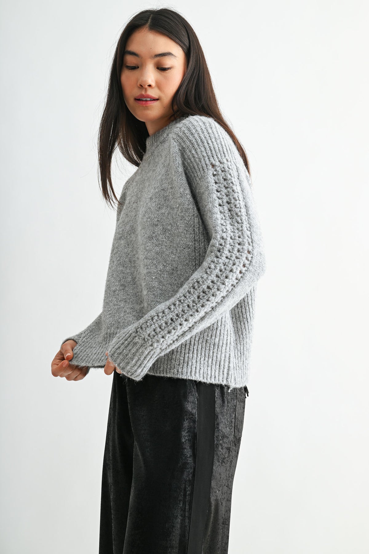 Silver Petite Long Sleeve Mock Neck Sweater