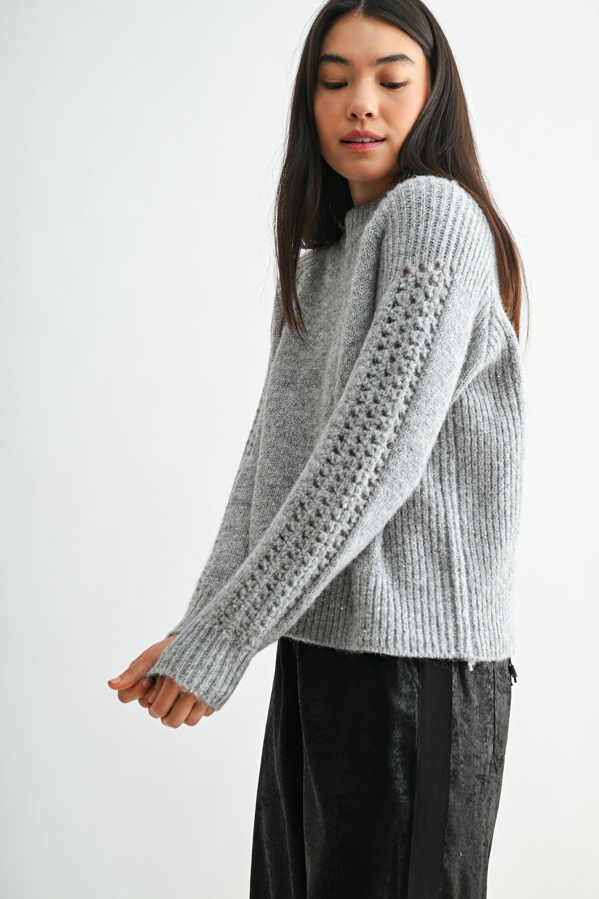 Silver Sleeve Mock Neck Sweater