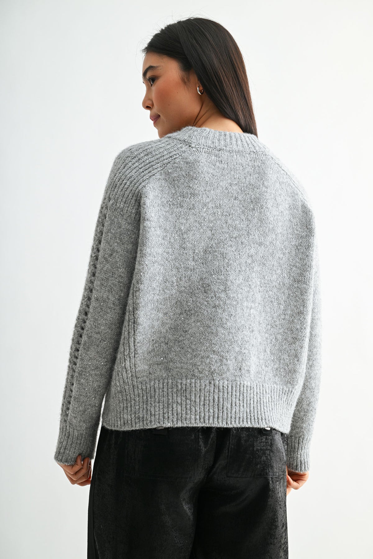 Silver Petite Long Sleeve Mock Neck Sweater