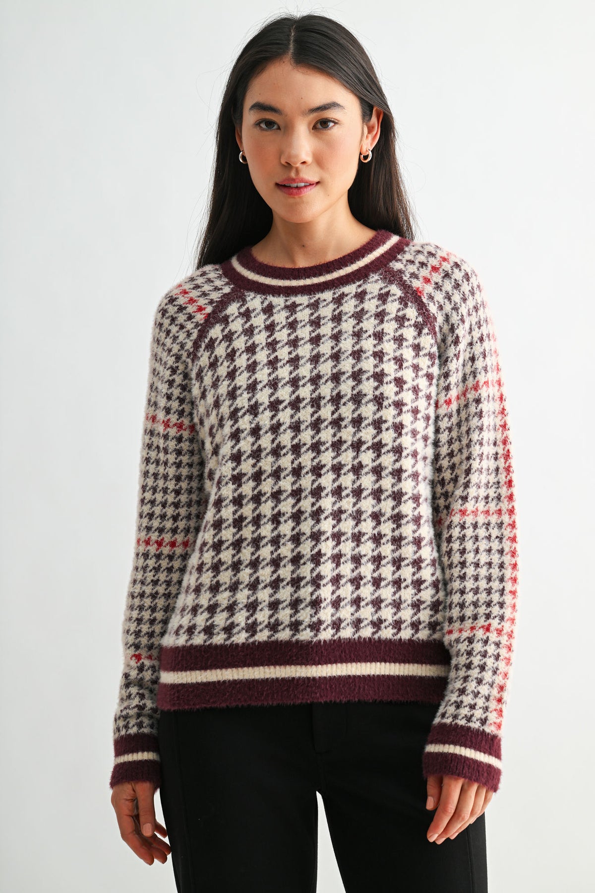 Burgundy Long Sleeve Raglan Sleeve Sweater