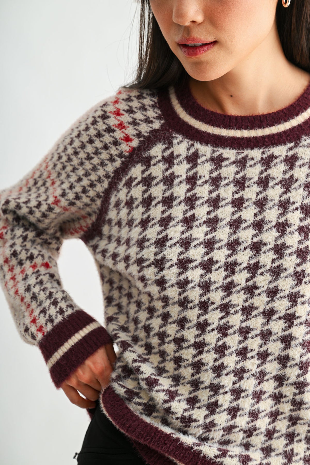 Burgundy Long Sleeve Raglan Sleeve Sweater