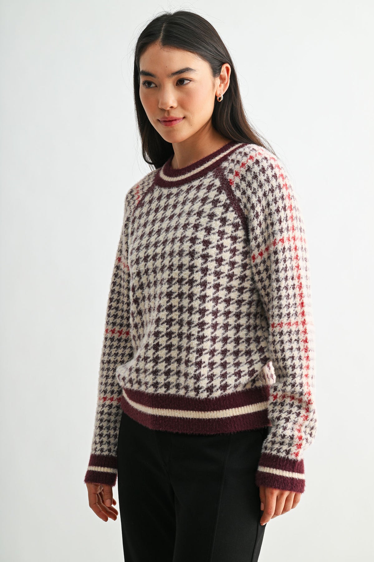 Burgundy Long Sleeve Raglan Sleeve Sweater