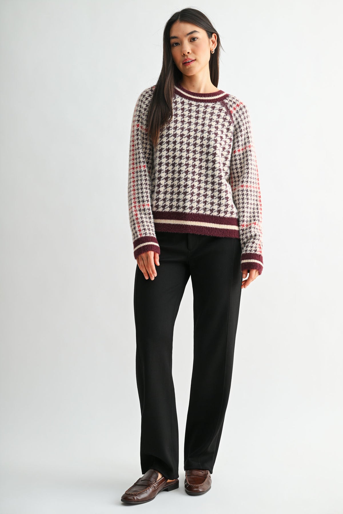 Burgundy Petite Long Sleeve Raglan Sleeve Sweater