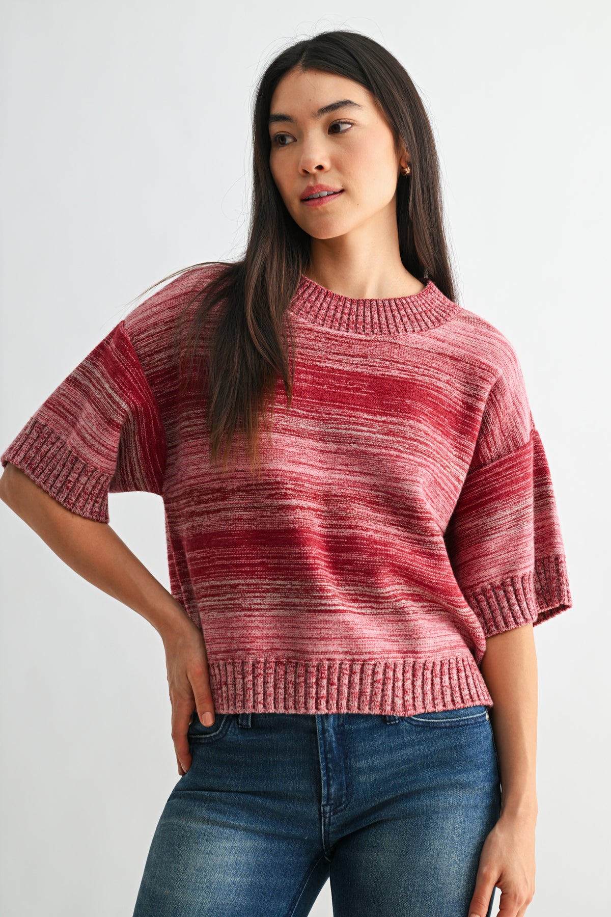 Cherry Petite Broome Striped Crop Sweater