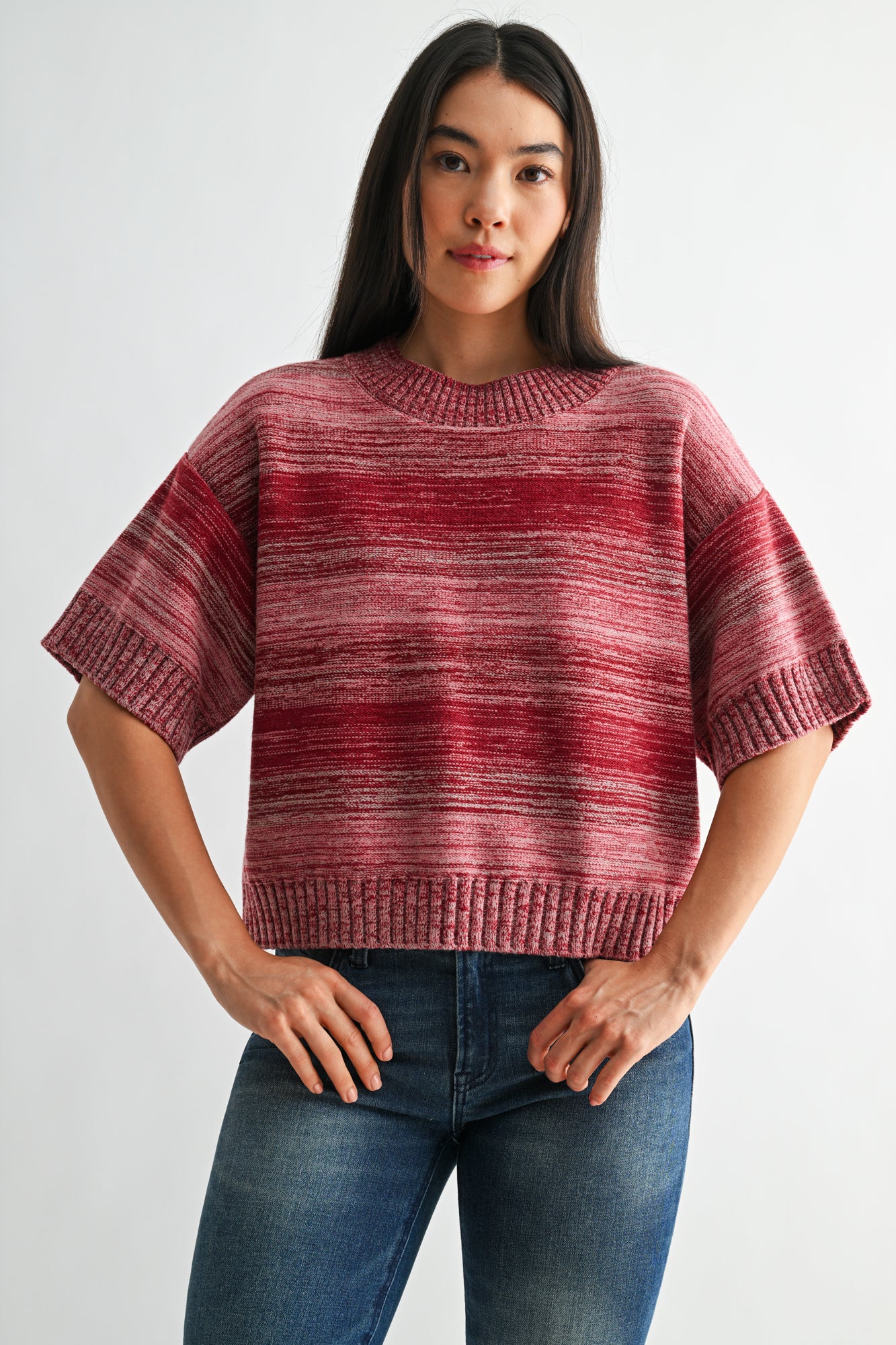Cherry Broome Striped Crop Sweater