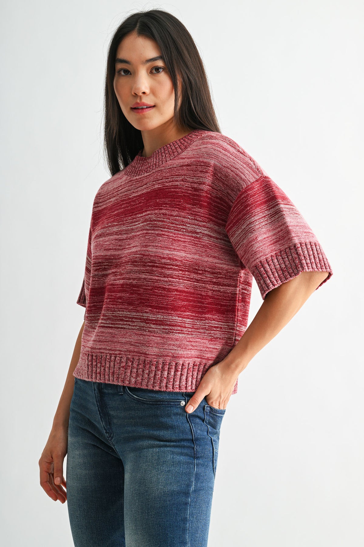 Cherry Broome Striped Crop Sweater