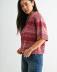 Cherry Petite Broome Striped Crop Sweater