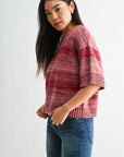 Cherry Petite Broome Striped Crop Sweater