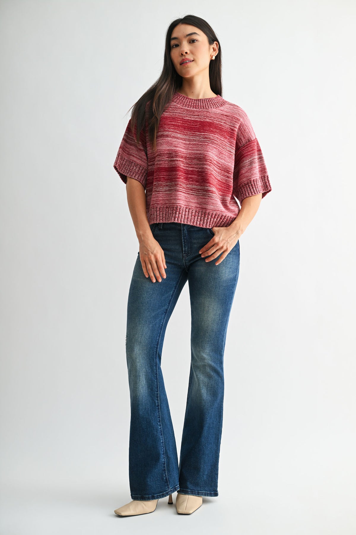 Cherry Petite Broome Striped Crop Sweater