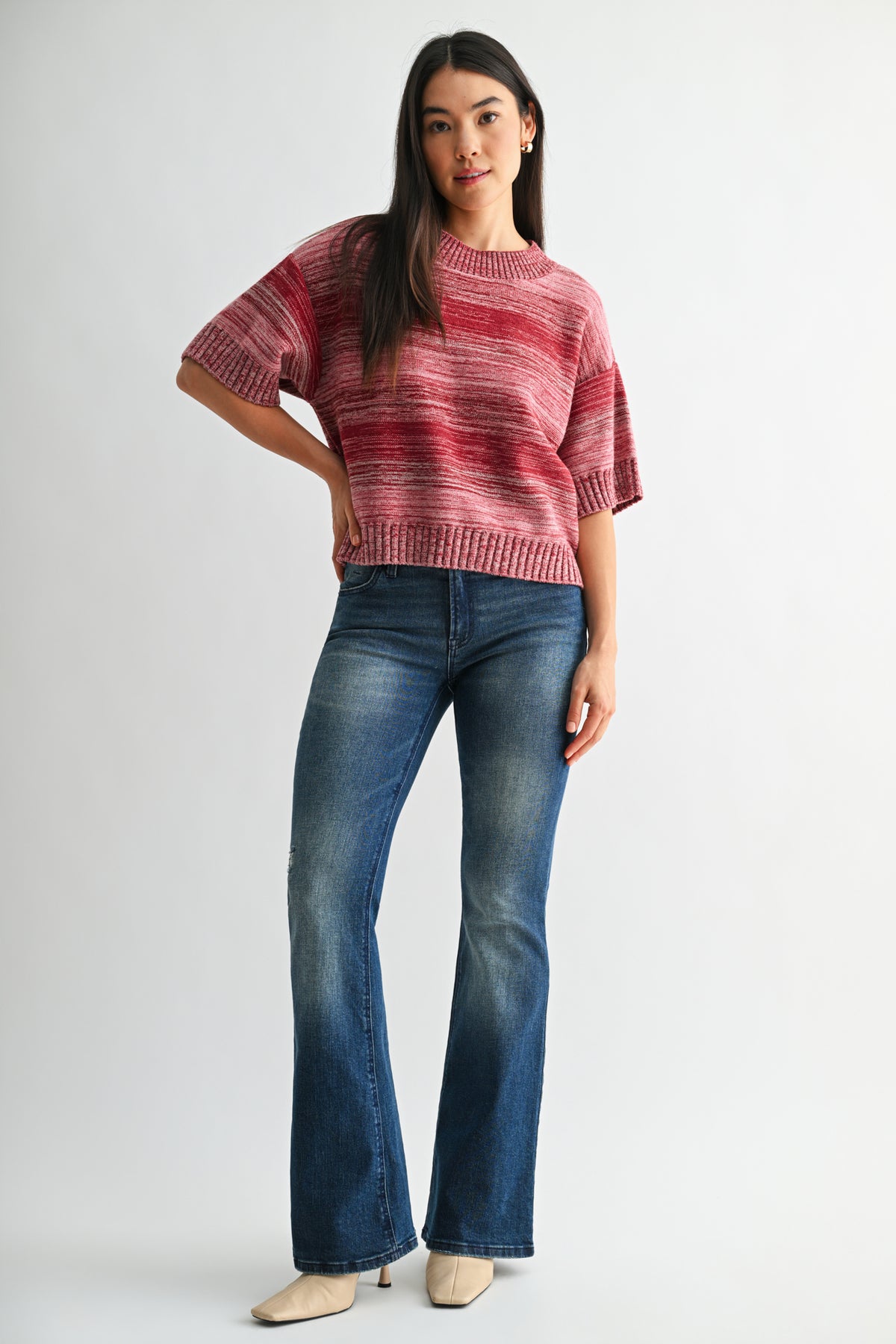 Cherry Petite Broome Striped Crop Sweater