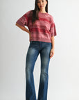 Cherry Petite Broome Striped Crop Sweater