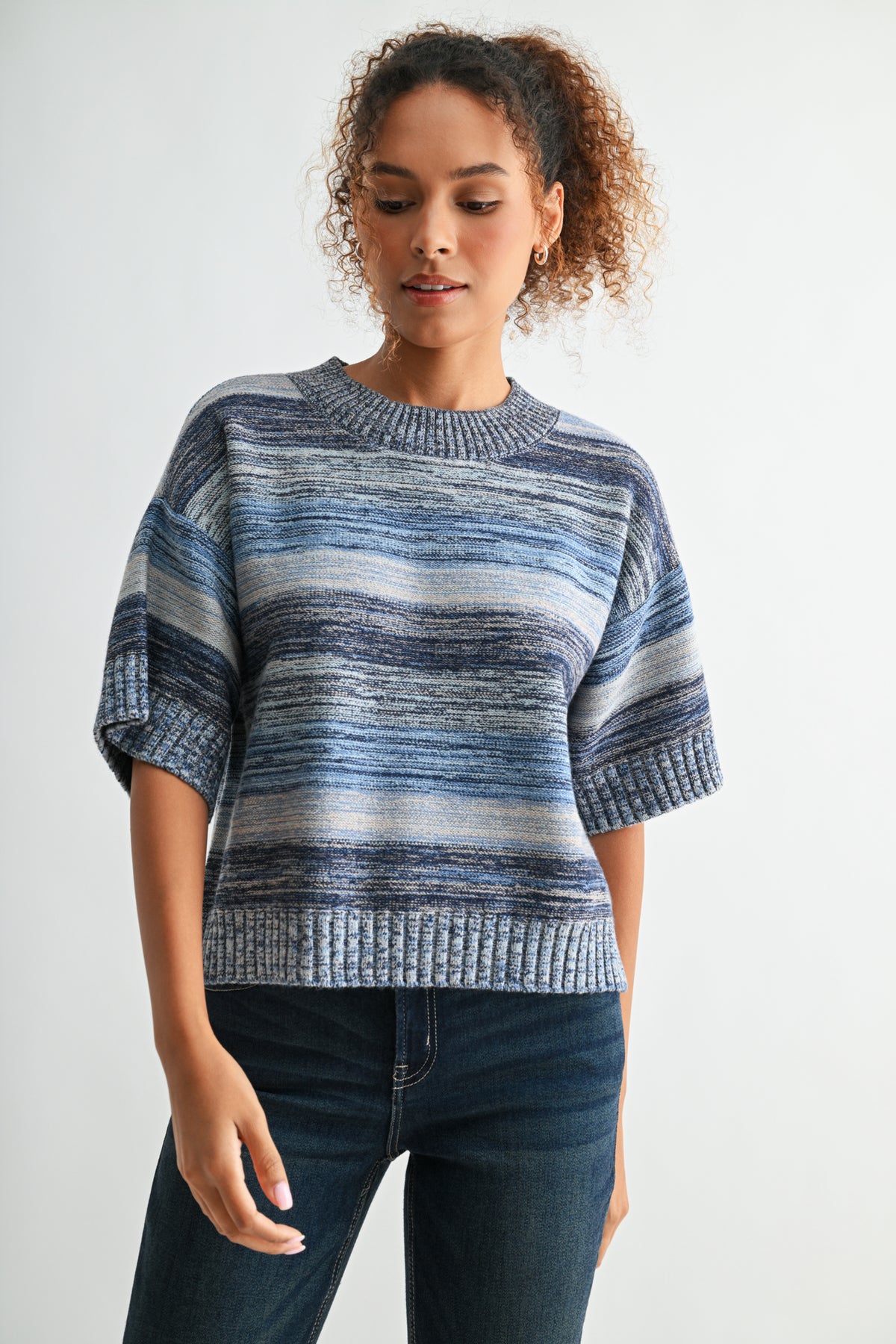 Navy Petite Broome Striped Crop Sweater