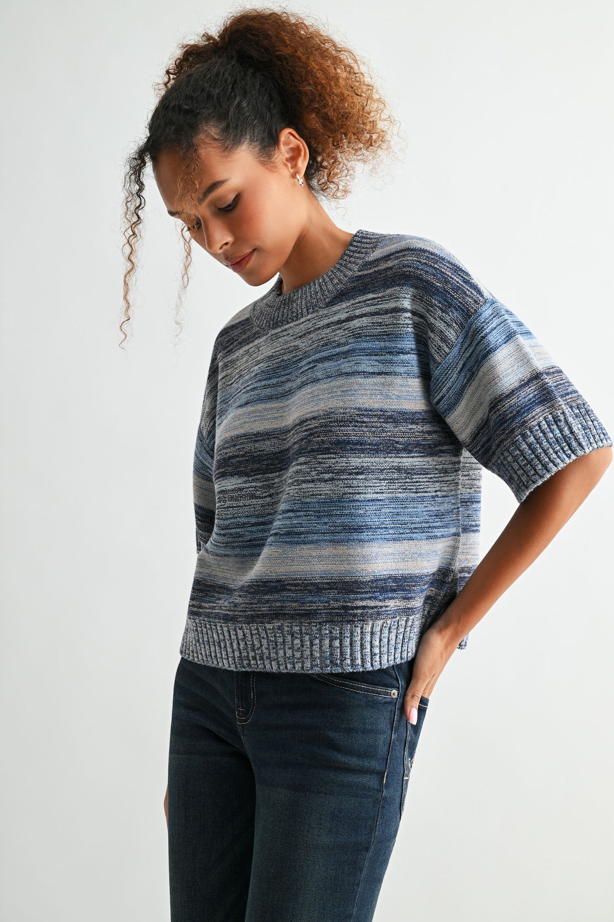 Navy Plus-Size Broome Striped Crop Sweater
