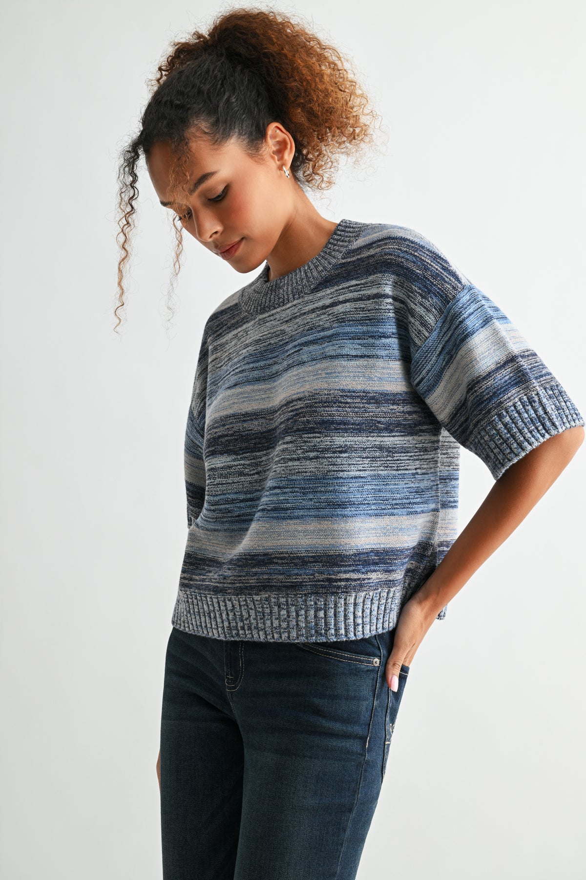 Navy Plus-Size Broome Striped Crop Sweater