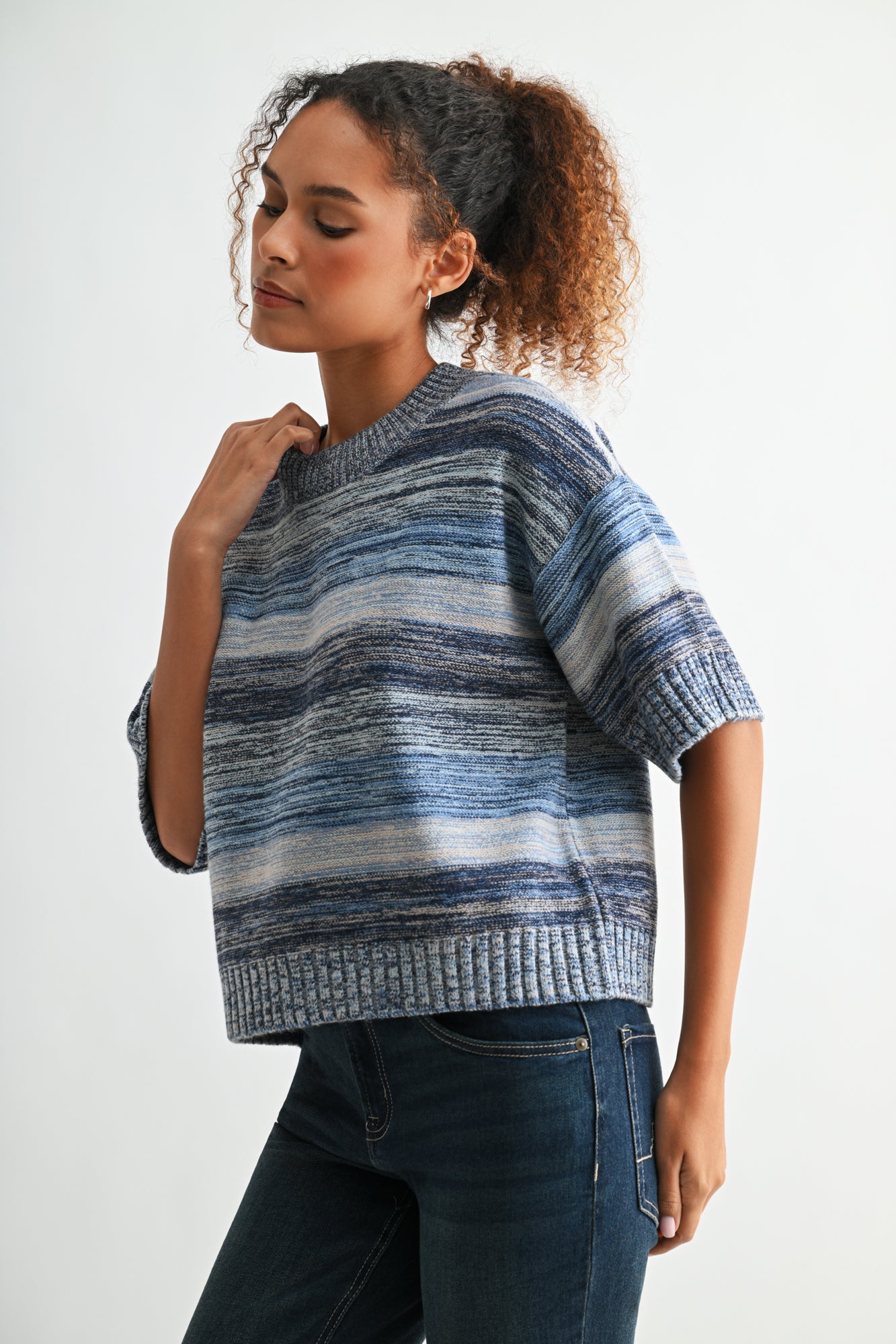 Navy Broome Striped Crop Sweater