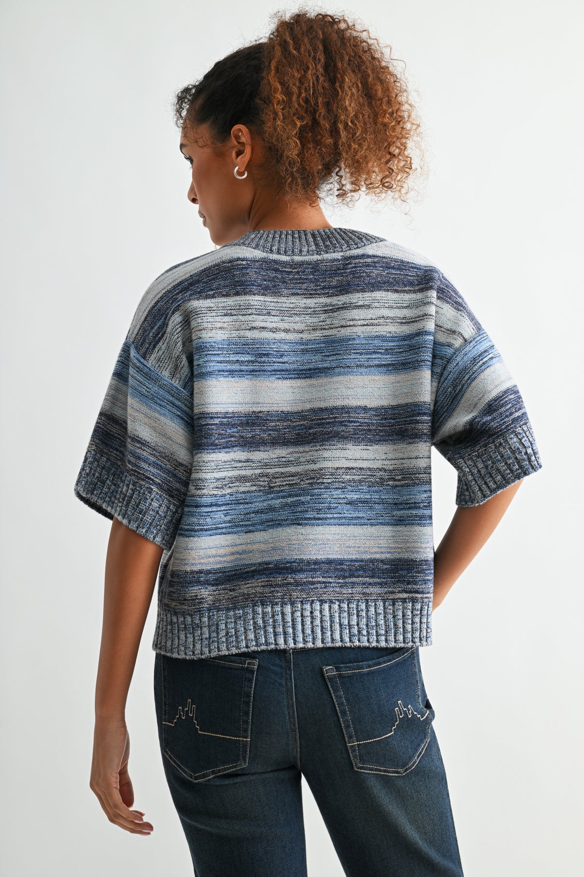 Navy Petite Broome Striped Crop Sweater