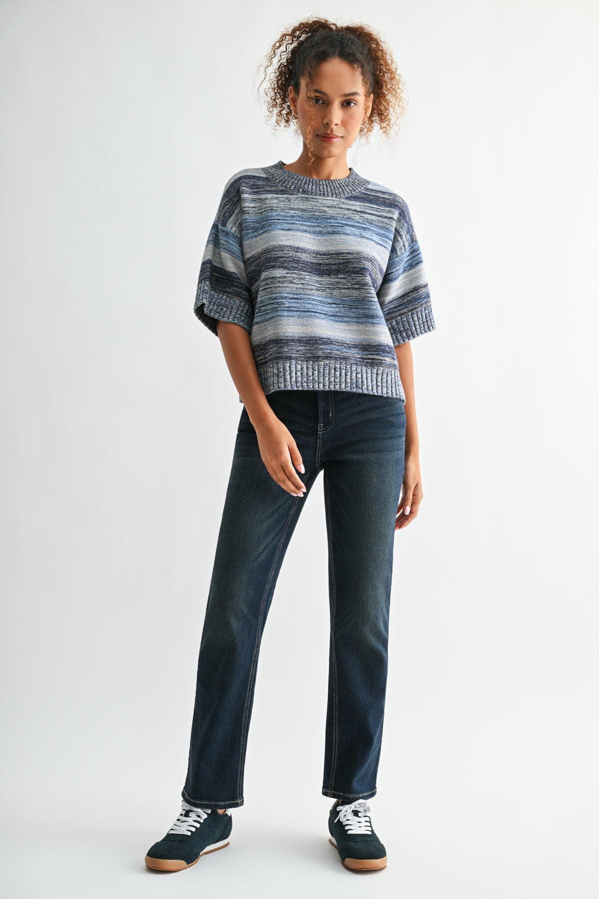 Navy Petite Broome Striped Crop Sweater