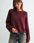 Aubergine Long Bubble Sleeve Crop Sweater
