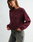 Aubergine Long Bubble Sleeve Crop Sweater