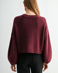 Aubergine Long Bubble Sleeve Crop Sweater