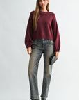 Aubergine Long Bubble Sleeve Crop Sweater