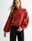 Burnt Rose Long Bubble Sleeve Crop Sweater