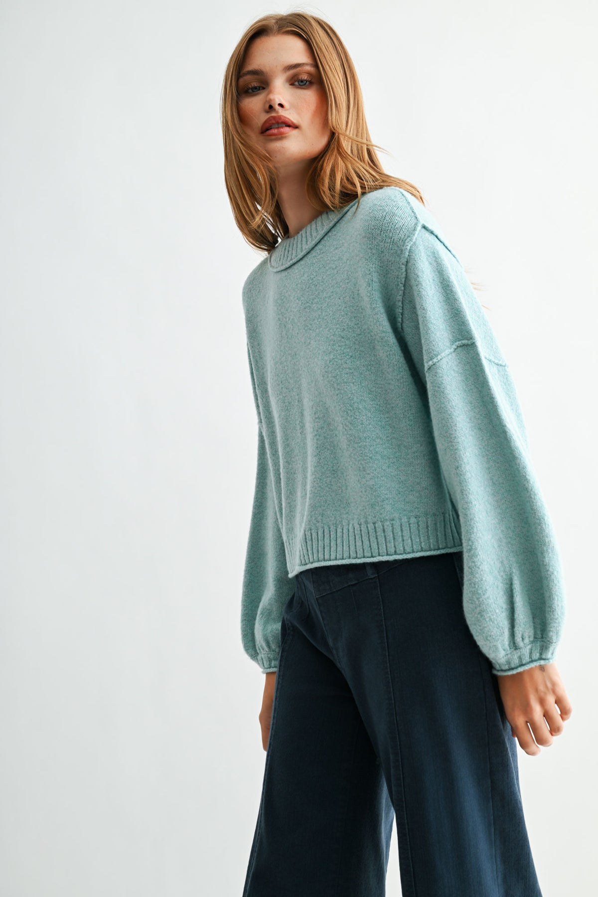 Skyway Long Bubble Sleeve Crop Sweater