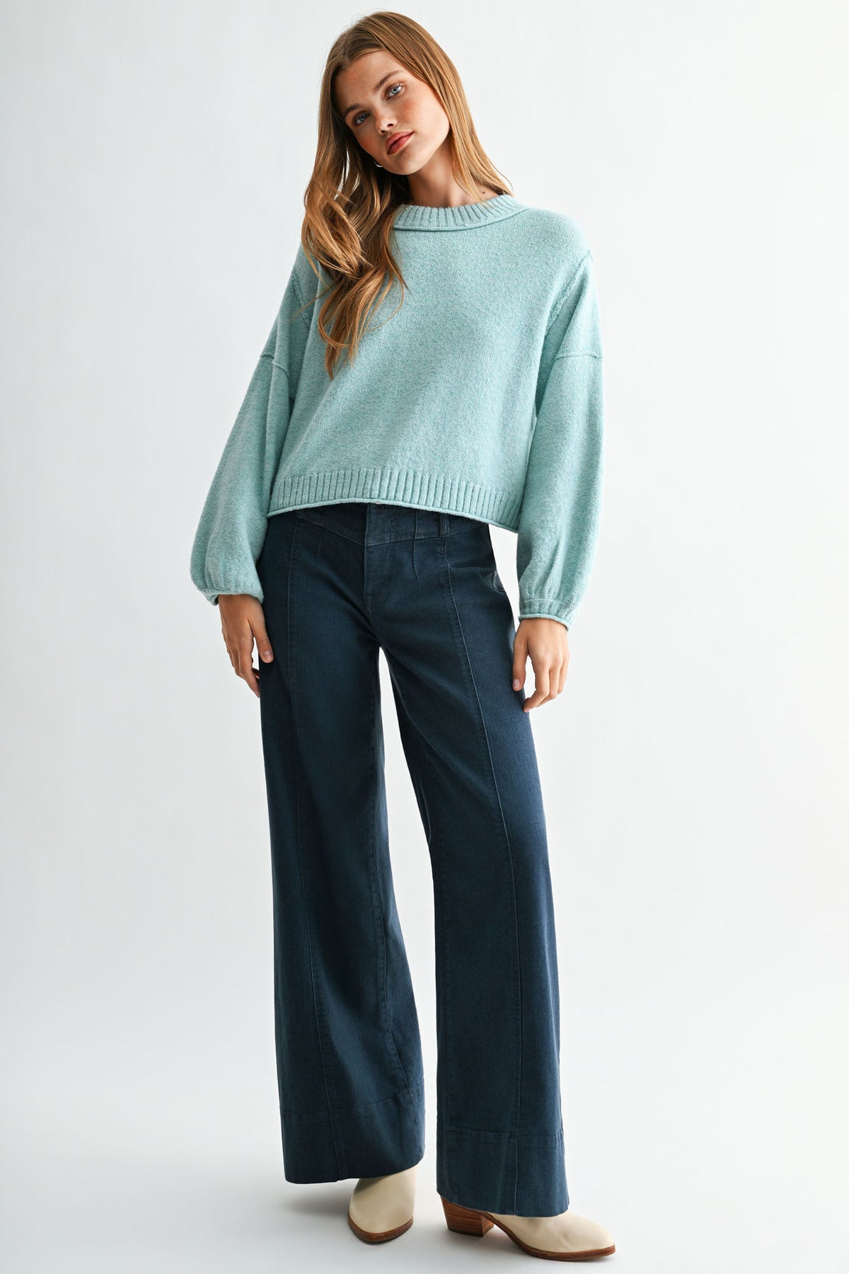 Skyway Long Bubble Sleeve Crop Sweater