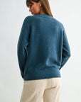 Baltic Blue Long Sleeve Mock Neck Embroidered Sweater