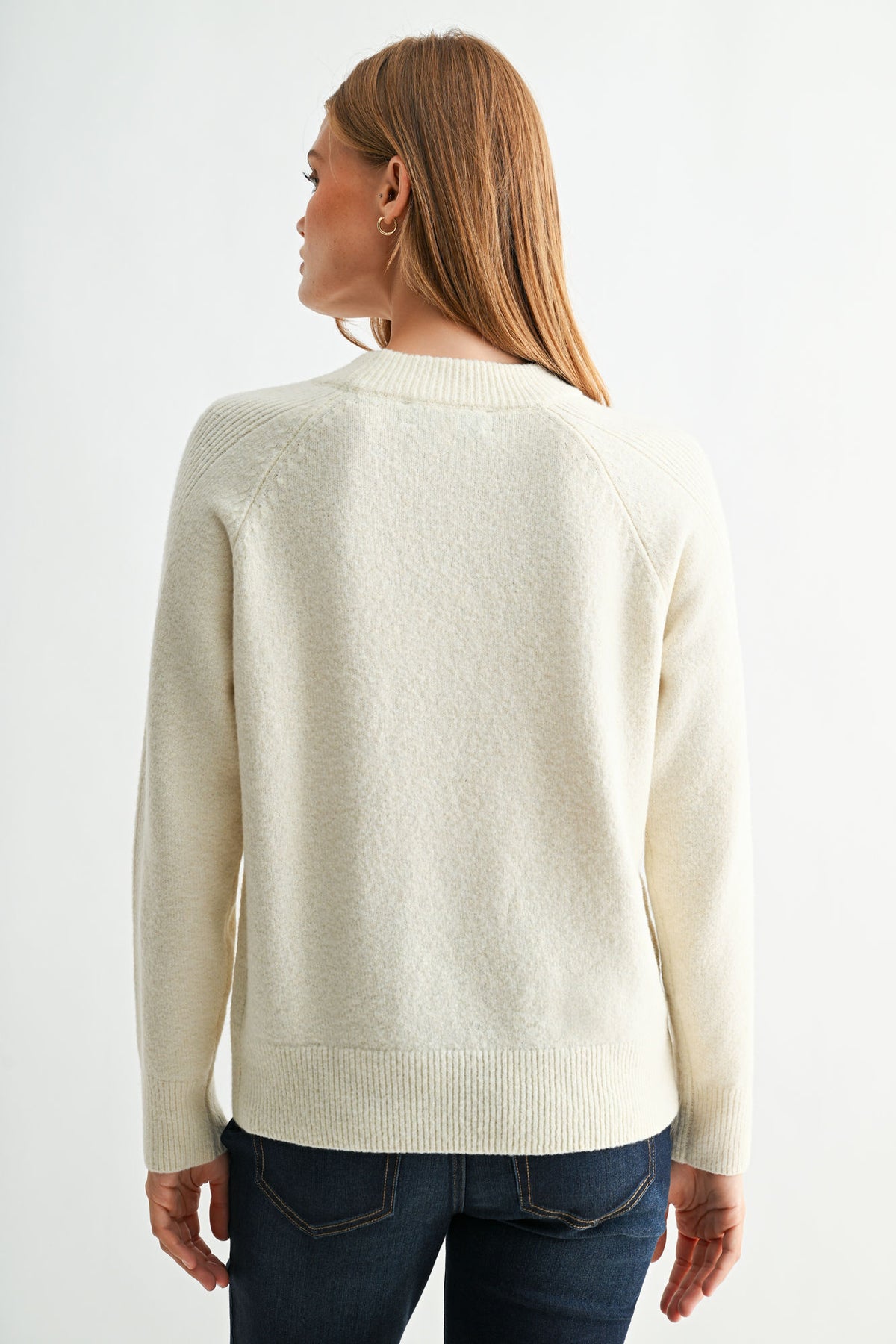 Cream Long Sleeve Mock Neck Embroidered Sweater