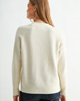 Cream Long Sleeve Mock Neck Embroidered Sweater