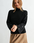 Black Long Sleeve Sweater with Button Detail