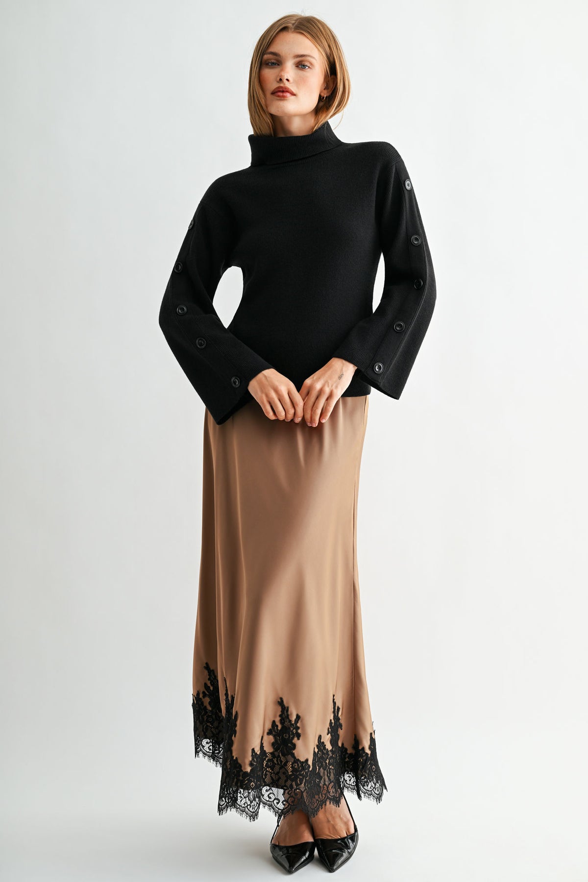 Black Long Sleeve Sweater with Button Detail