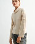 Buff Long Sleeve Sweater with Button Detail
