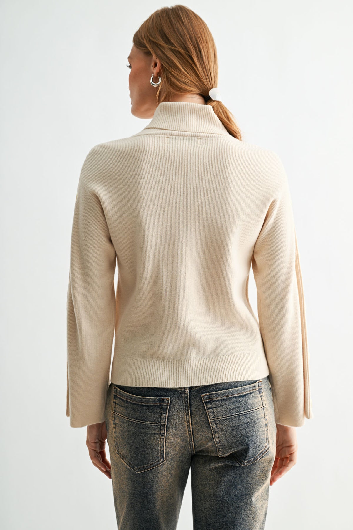 Buff Long Sleeve Sweater with Button Detail
