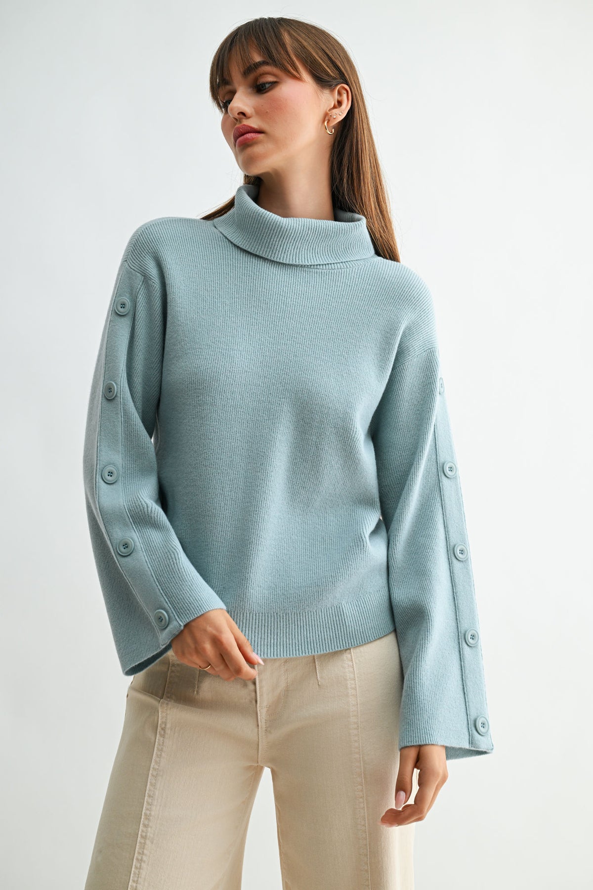 Skyway Long Sleeve Sweater with Button Detail
