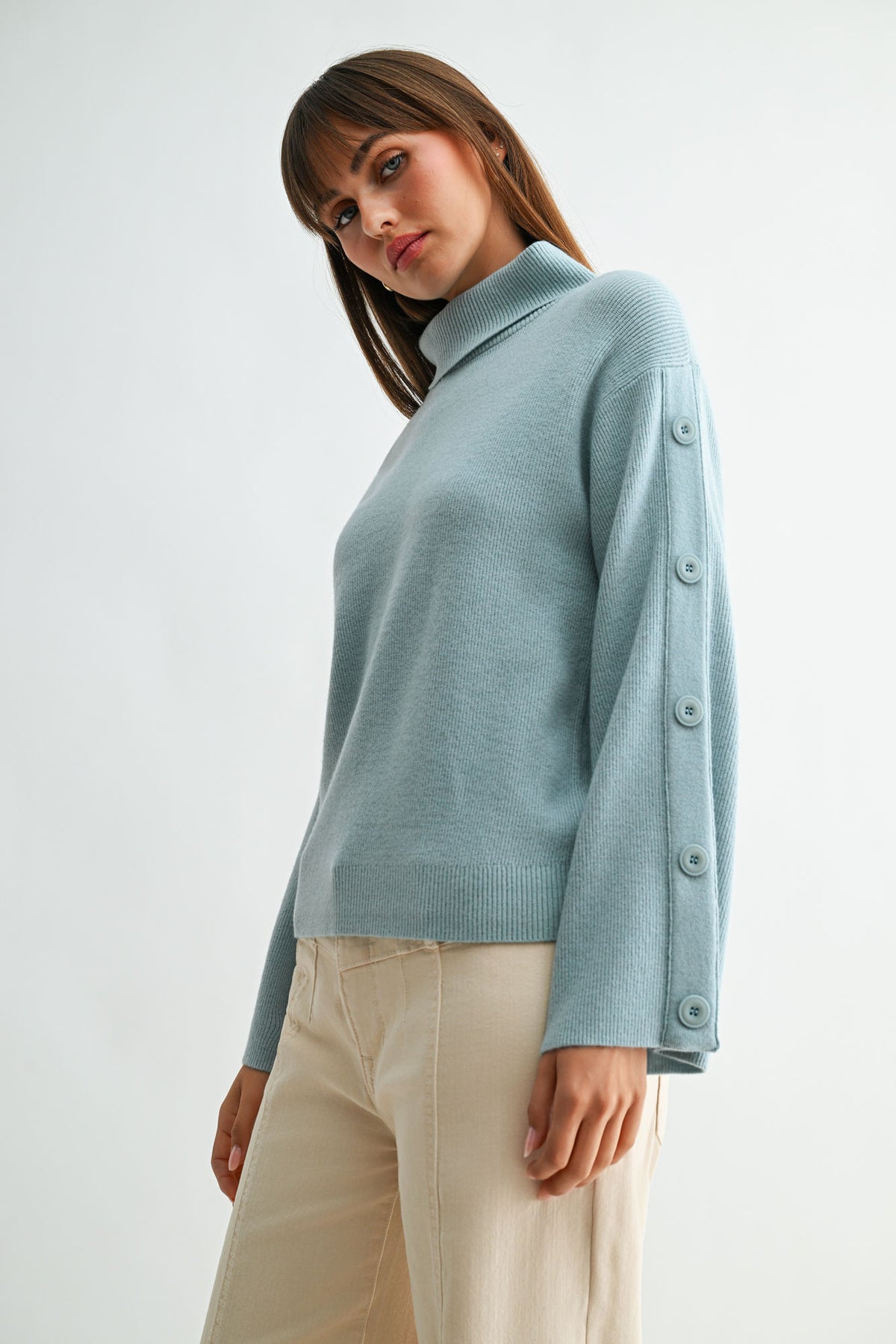 Skyway Long Sleeve Sweater with Button Detail