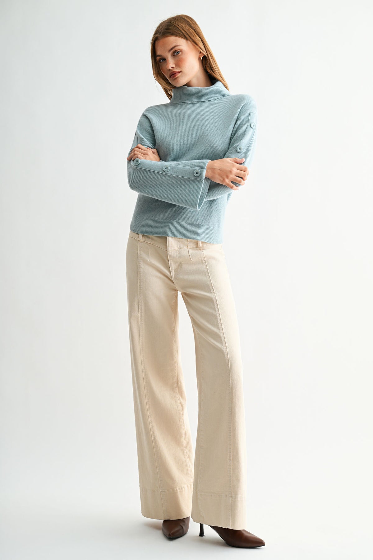 Skyway Long Sleeve Sweater with Button Detail
