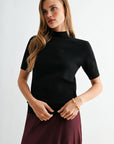 Black Short Sleeve Mock Neck Sweater