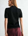 Black Short Sleeve Mock Neck Sweater