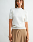 Cream Short Sleeve Mock Neck Sweater