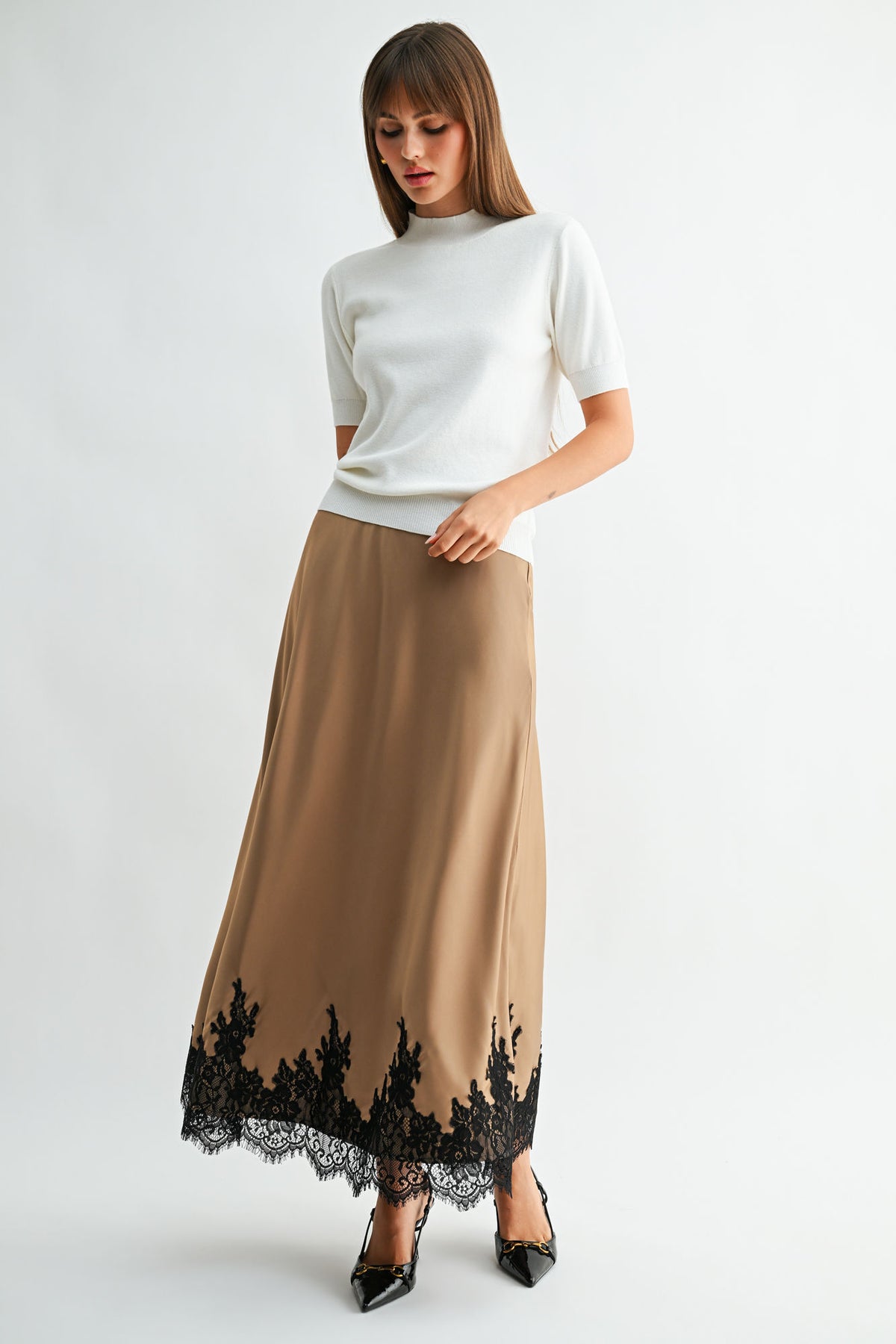 Cream Short Sleeve Mock Neck Sweater