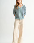 Baltic Skyway Stripe 3/4 SleeveDolman Sleeve Sweater