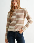 Dune Pumice Stripe Long Sleeve Stripe Lurex Sweater